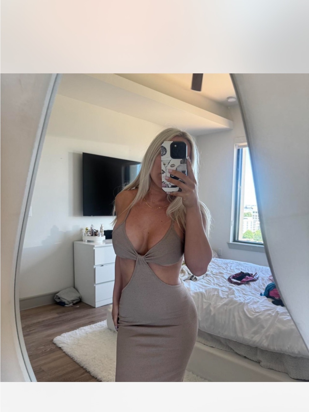 Women's Cutout Knot Front Bodycon Dress in Taupe